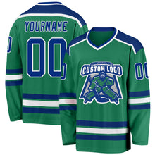 Load image into Gallery viewer, Custom Kelly Green Royal-White Hockey Jersey
