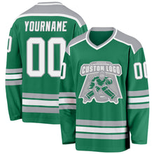 Load image into Gallery viewer, Custom Kelly Green White-Gray Hockey Jersey
