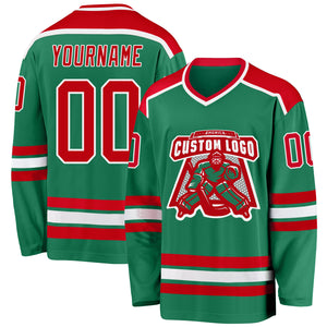 Custom Kelly Green Red-White Hockey Jersey