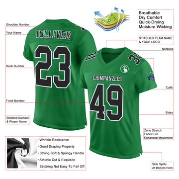 Custom Grass Green Black-White Mesh Authentic Football Jersey