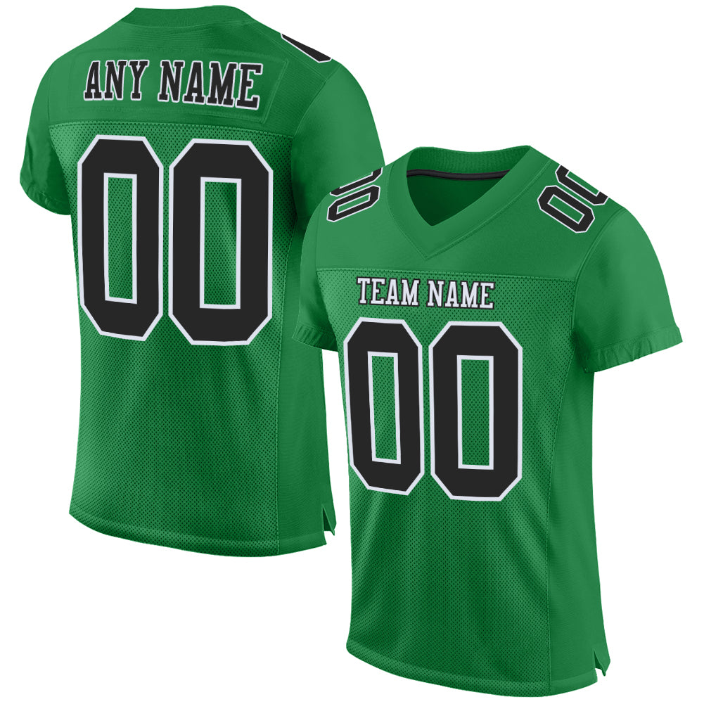 Custom Grass Green Black-White Mesh Authentic Football Jersey