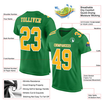 Custom Grass Green Gold-White Mesh Authentic Football Jersey