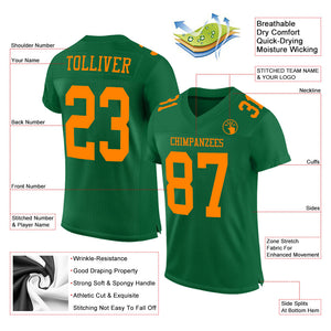 Custom Kelly Green Bay Orange Mesh Authentic Football Jersey