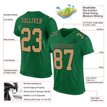 Load image into Gallery viewer, Custom Kelly Green Old Gold-Black Mesh Authentic Football Jersey
