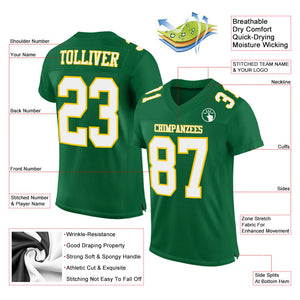 Custom Kelly Green White-Gold Mesh Authentic Football Jersey