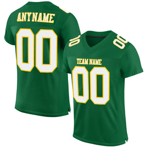 Custom Kelly Green White-Gold Mesh Authentic Football Jersey