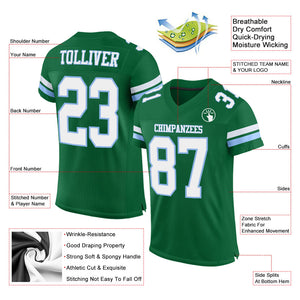 Custom Kelly Green White-Light Blue Mesh Authentic Football Jersey