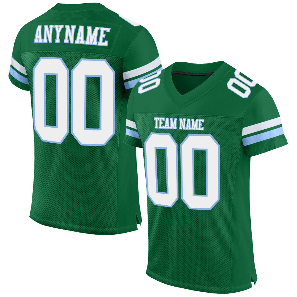 Custom Kelly Green White-Light Blue Mesh Authentic Football Jersey