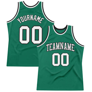 Custom Kelly Green White-Black Authentic Throwback Basketball Jersey