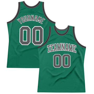 Custom Kelly Green Steel Gray-White Authentic Throwback Basketball Jersey