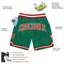 Load image into Gallery viewer, Custom Kelly Green Red-White Authentic Throwback Basketball Shorts
