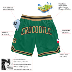 Custom Kelly Green Old Gold-Black Authentic Throwback Basketball Shorts
