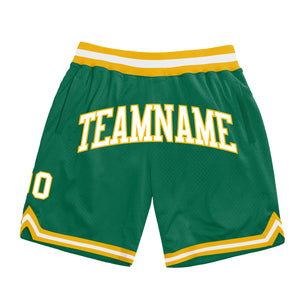 Custom Kelly Green White-Gold Authentic Throwback Basketball Shorts