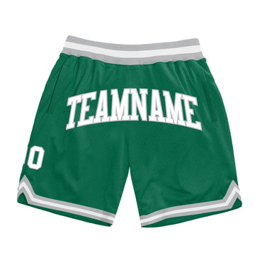 Custom Kelly Green White-Gray Authentic Throwback Basketball Shorts