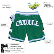 Load image into Gallery viewer, Custom Kelly Green White-Light Blue Authentic Throwback Basketball Shorts
