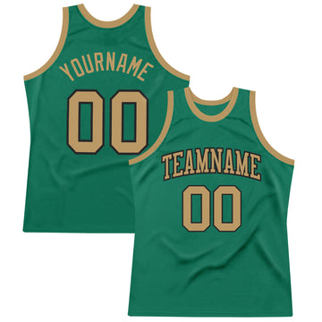 Custom Kelly Green Old Gold-Black Authentic Throwback Basketball Jersey