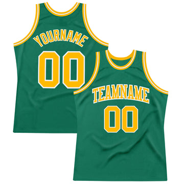 Custom Kelly Green Gold-White Authentic Throwback Basketball Jersey