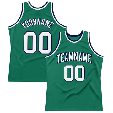 Custom Kelly Green White-Navy Authentic Throwback Basketball Jersey