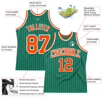 Custom Kelly Green White Pinstripe Orange Authentic Basketball Jersey