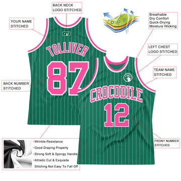 Custom Kelly Green White Pinstripe Pink Authentic Basketball Jersey