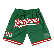 Load image into Gallery viewer, Custom Kelly Green White-Red Authentic Throwback Basketball Shorts
