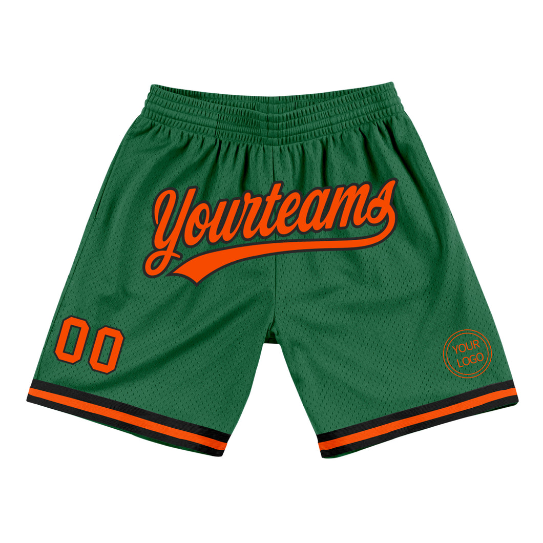 Custom Kelly Green Orange-Black Authentic Throwback Basketball Shorts