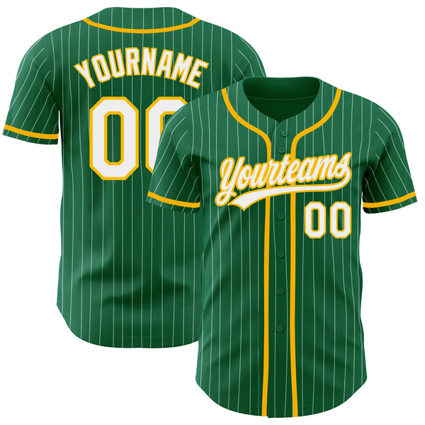 Custom Kelly Green White Pinstripe Gold Authentic Baseball Jersey Sale Fcustom