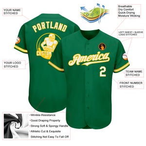 Custom Kelly Green White-Yellow Authentic Baseball Jersey