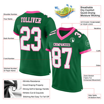 Custom Kelly Green White-Pink Mesh Authentic Football Jersey
