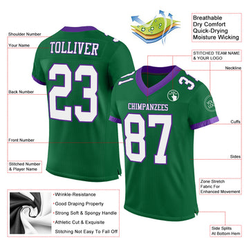 Custom Kelly Green White-Purple Mesh Authentic Football Jersey