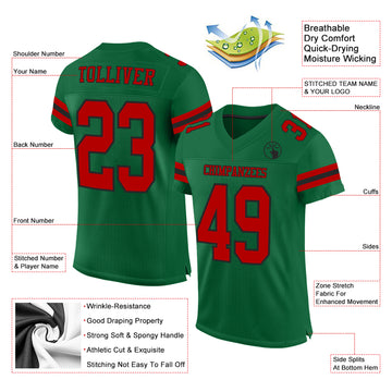 Custom Kelly Green Red-Black Mesh Authentic Football Jersey