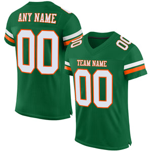 Custom Kelly Green White-Orange Mesh Authentic Football Jersey