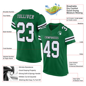 Custom Kelly Green White-Black Mesh Authentic Football Jersey