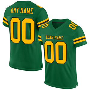 Custom Kelly Green Gold-Black Mesh Authentic Football Jersey