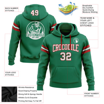 Custom Stitched Kelly Green White-Red Football Pullover Sweatshirt Hoodie