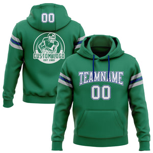 Custom Stitched Kelly Green White Royal-Gray Football Pullover Sweatshirt Hoodie