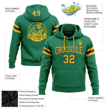 Custom Stitched Kelly Green Gold-White Football Pullover Sweatshirt Hoodie