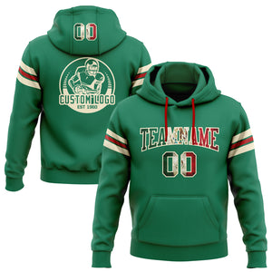 Custom Stitched Kelly Green Vintage Mexican Flag Cream-Red Football Pullover Sweatshirt Hoodie