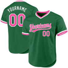 Load image into Gallery viewer, Custom Kelly Green Pink-White Authentic Throwback Baseball Jersey
