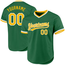 Load image into Gallery viewer, Custom Kelly Green Gold-White Authentic Throwback Baseball Jersey
