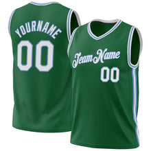 Load image into Gallery viewer, Custom Kelly Green White-Light Blue Authentic Throwback Basketball Jersey
