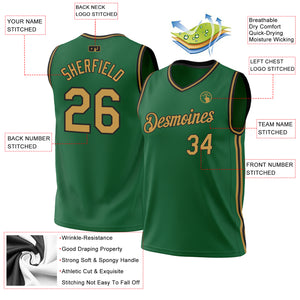 Custom Kelly Green Old Gold-Black Authentic Throwback Basketball Jersey