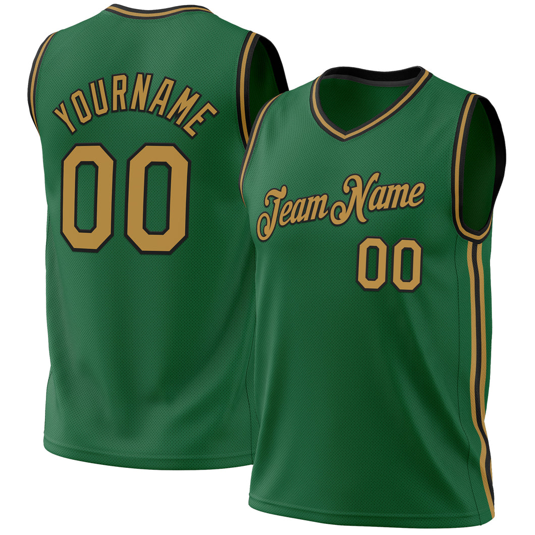 Custom Kelly Green Old Gold-Black Authentic Throwback Basketball Jersey