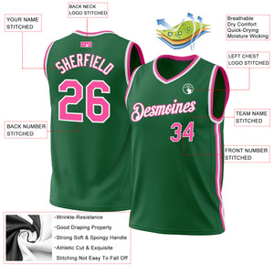 Custom Kelly Green Pink-White Authentic Throwback Basketball Jersey