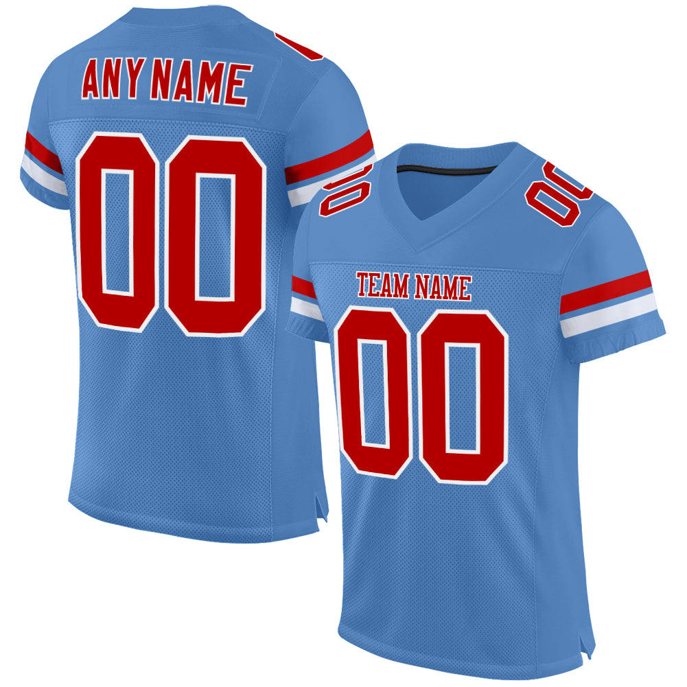 Custom Powder Blue Red-White Mesh Authentic Football Jersey