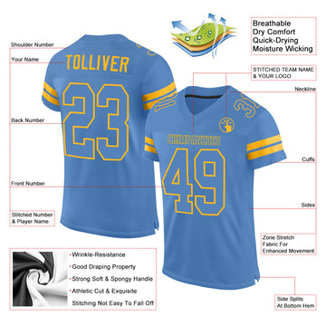 Custom Powder Blue Powder Blue-Gold Mesh Authentic Football Jersey