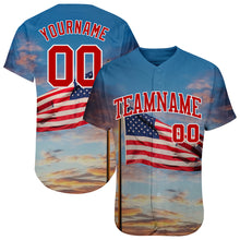 Load image into Gallery viewer, Custom Light Blue Red-White 3D American Flag Fashion Authentic Baseball Jersey
