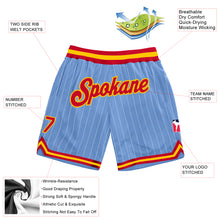Load image into Gallery viewer, Custom Light Blue White Pinstripe Red-Gold Authentic Basketball Shorts
