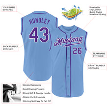 Load image into Gallery viewer, Custom Light Blue Purple-White Authentic Sleeveless Baseball Jersey
