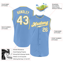 Load image into Gallery viewer, Custom Light Blue White-Gold Authentic Sleeveless Baseball Jersey

